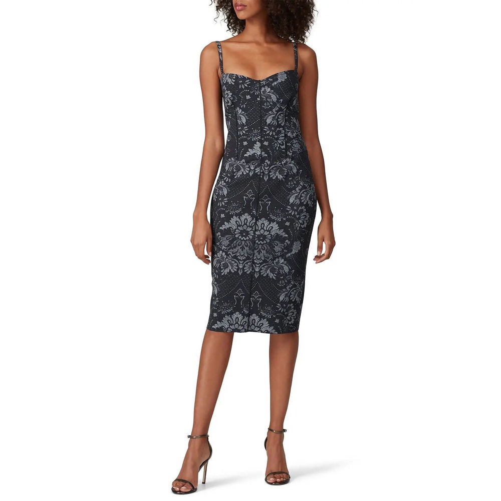 Chiara Boni La Petite Robe Lilli Sheath Dress Black Silver Paisley Size 6 IT 42